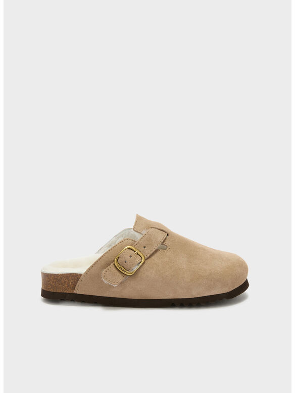 SABOT MULES FAE FUR, DKBE DARK BEIGE, medium