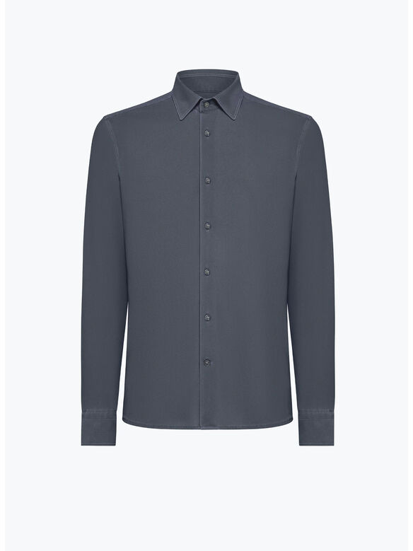 CAMICIA TECHNO WASH PIQUET, 60 BLUE BLACK, medium