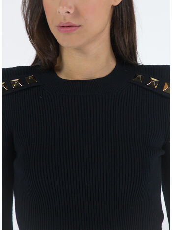 MAGLIA A MANICHE LUNGHE CON BORCHIE, 110 NERO, small