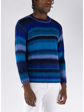 MAGLIONE GIROCOLLO RIGATO, 08 BLU, small