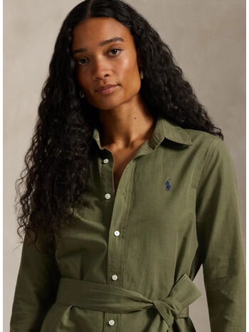 ABITO CHEMISIER IN COTONE E LINO CON CINTURA, SUPPLY OLIVE, small