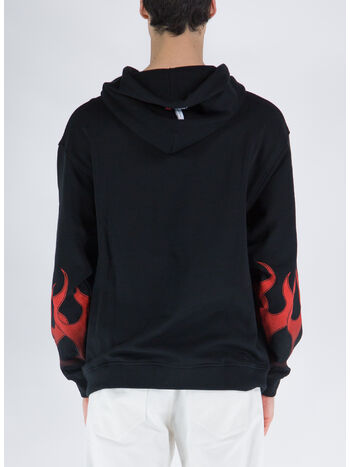FELPA CON CAPPUCCIO WITH RED FLAMES, BLACK, small