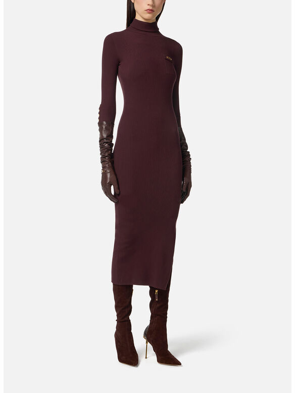 ABITO IN MAGLIA A COSTINE CON TASCHINO, EA4 MERLOT, medium