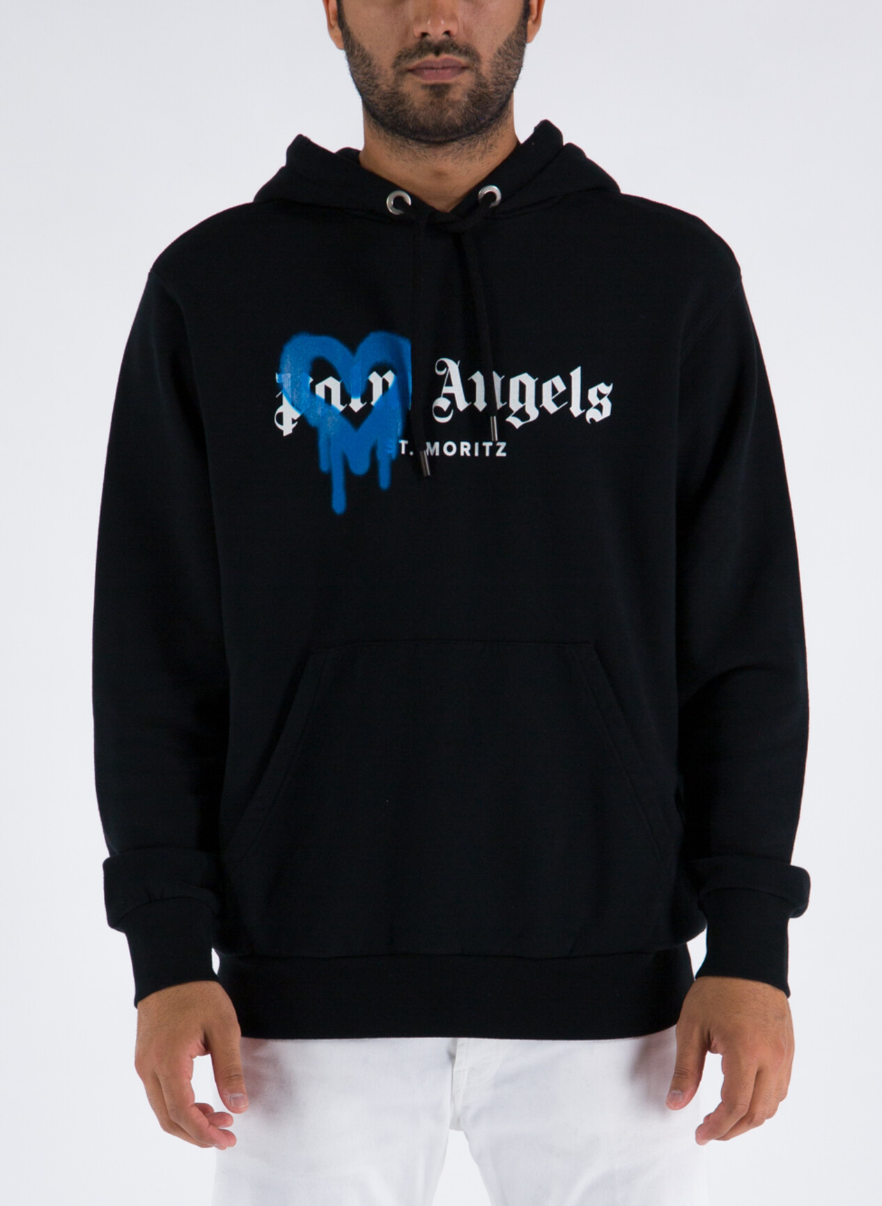 PALM ANGELS FELPA ST MORITZ HEART SPRAYED Azzurro Bianco Nero
