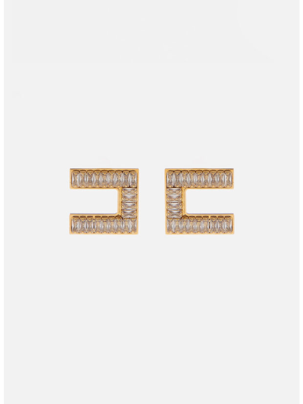 ORECCHINI LOGO CON STRASS BAGUETTE, 193, large