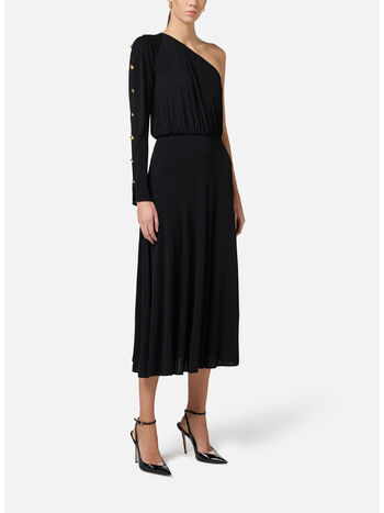 ABITO MIDI MONOSPALLA CON BOTTONI, 110 NERO, small