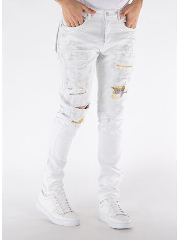 JEANS P001 HEAVY REPAIR WITH PLAID PATCH, WHITE HEAVY WHITE HEAVY, small