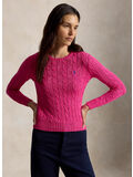 MAGLIONE A GIROCOLLO IN COTONE A TRECCE, ACCENT PINK, thumb