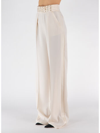 PANTALONE IN CRÊPE CON FASCIONE RICAMATO, 193 BURRO, small