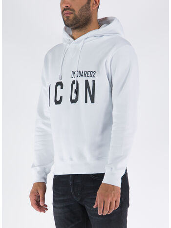 FELPA ICON CON CAPPUCCIO, 966 WHITE/BLACK, small