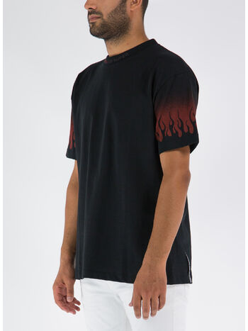 T-SHIRT WITH NEGATIVE FLAMES, BLACK RED, small