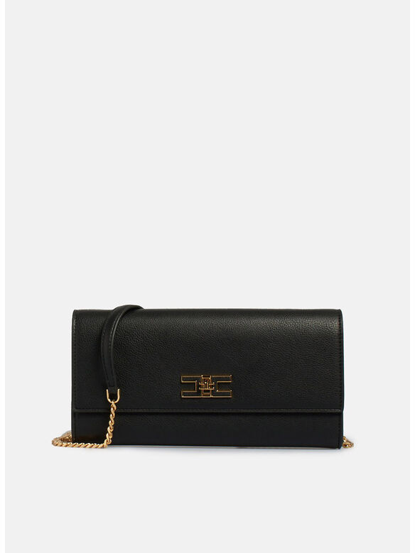 BORSA BAGUETTE CON PLACCA LOGO, 110 NERO, medium
