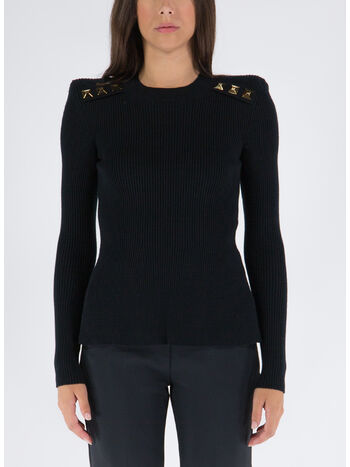 MAGLIA A MANICHE LUNGHE CON BORCHIE, 110 NERO, small