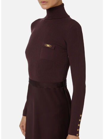 ABITO IN MAGLIA A COSTINE E RASO CON TASCHINO, EA4 MERLOT, small