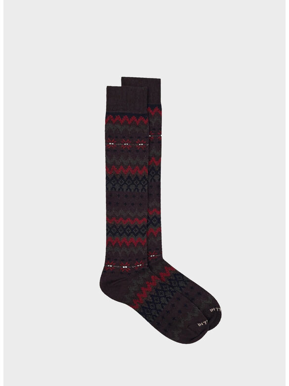 CALZA FAIR ISLE UNISEX, 0397 BEIGE / VERDE SCURO, medium