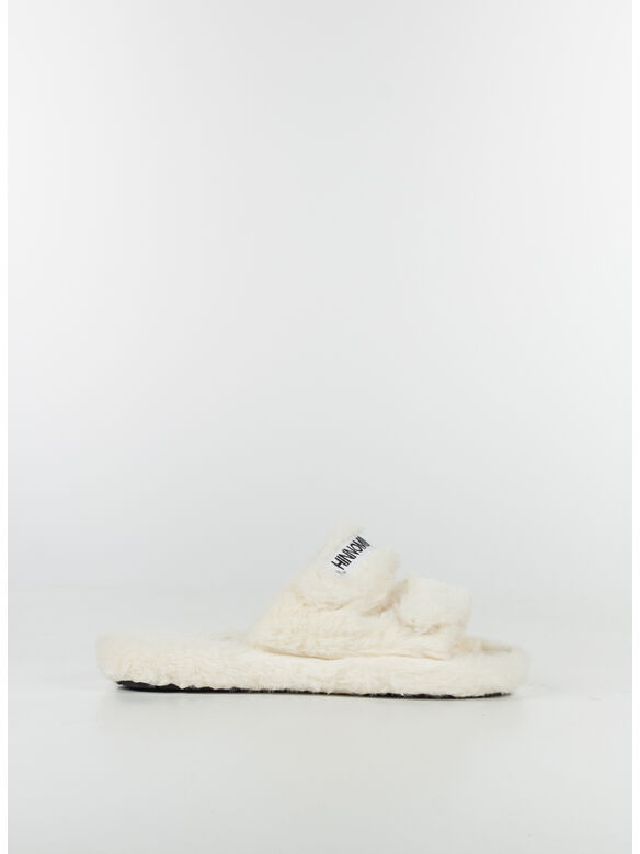SCARPA SLIPPER IN PELLICCIA ECO, V3 BIANCO BURRO, medium