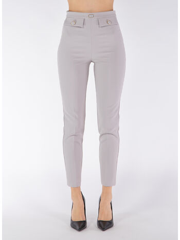 PANTALONE DRITTO IN CRÊPE STRETCH CON PATTE, 155, small