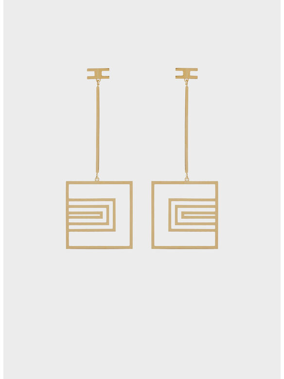 ORECCHINI PENDENTI CON LOGO, 610 ORO, medium