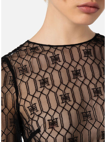 MAGLIA IN TULLE RICAMATO, 110 NERO, small