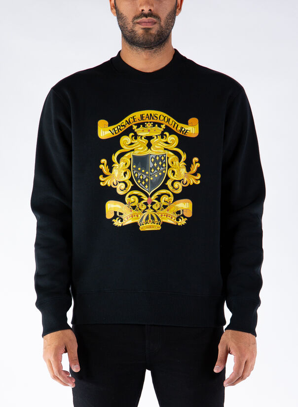 VERSACE JEANS COUTURE FELPA GIRO CON STAMPA ORO Nero Uomo | Selecteur