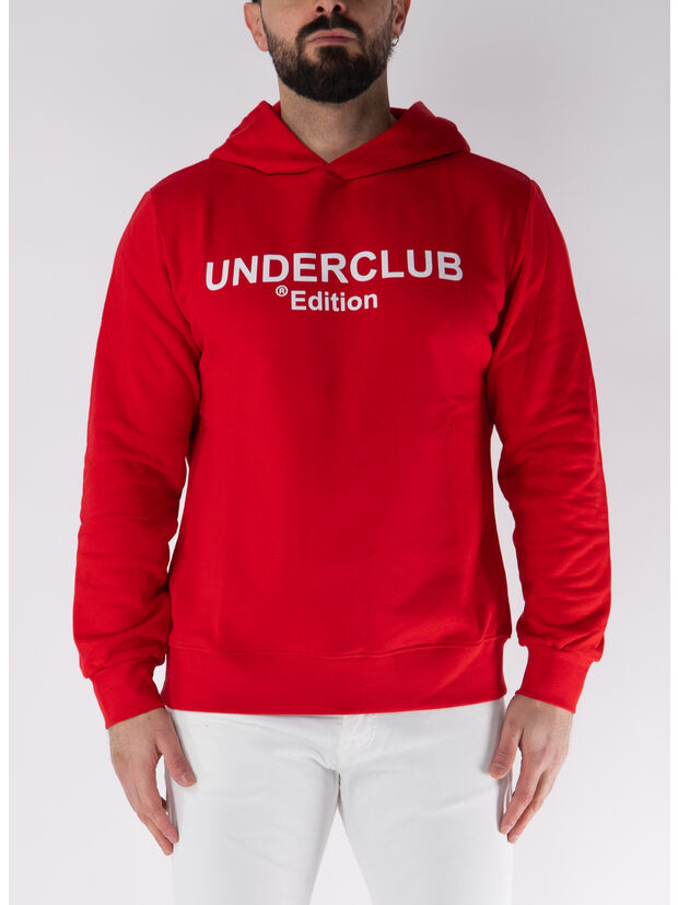 FELPA HOODIE CON LOGO STAMPATO, ROSSO, large