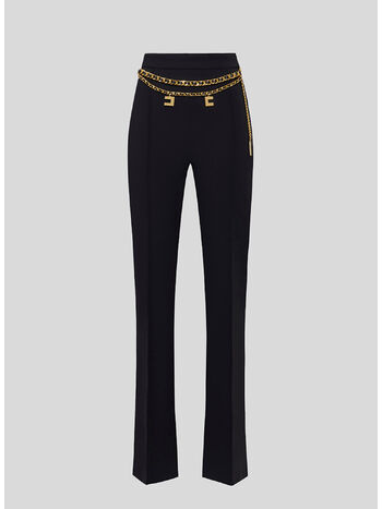 PANTALONE IN CRÊPE STRETCH CON CINTURA, 110 NERO, small