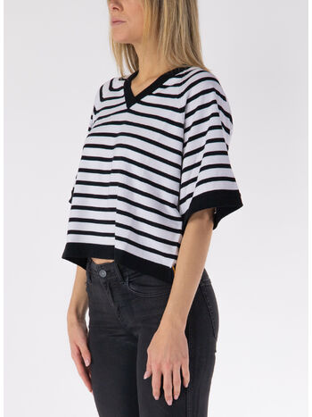 T-SHIRT MAROL STRIPES, B0I WHITE - BLACK PURE, small