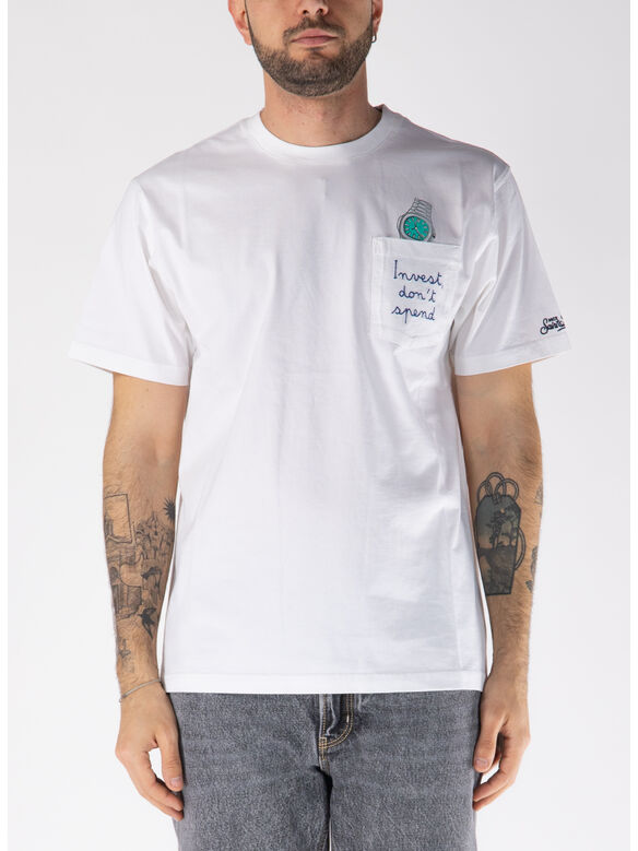 T-SHIRT IN COTONE CON TASCHINO E RICAMO, 05140H 01N EMB, medium