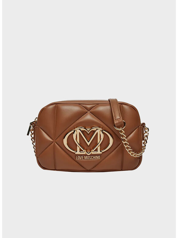 BORSA A SPALLA TRAPUNTATO CON MAXI LOGO, 312 CASTAGNA, medium