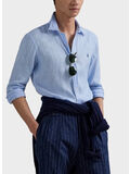 CAMICIA IN LINO CON LOGO RICAMATO, OFFICE BLUE, thumb