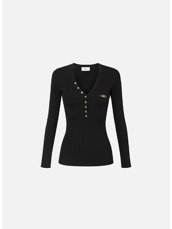T-SHIRT A COSTINE CON TASCHINO, 110 NERO, small