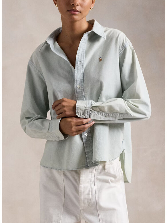 CAMICIA A MANICHE LUNGHE CON LOGO RICAMATO, CHAMBRAY, medium