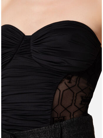 BODY BUSTIER IN LYCRA CON STAMPA FLOCK, 110 NERO, small