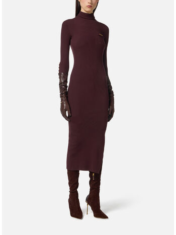 ABITO IN MAGLIA A COSTINE CON TASCHINO, EA4 MERLOT, small