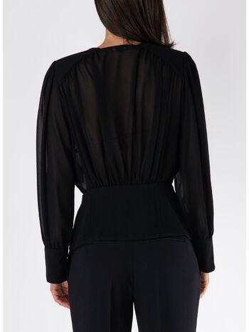 BLUSA IN GEORGETTE CON BASCHINA, 110 NERO, small