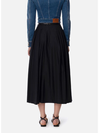 GONNA MIDI SATINATO CON CINTURA, 110 NERO, small