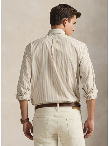 CAMICIA IN POPELINE STRETCH A RIGHE, 4655Z COASTAL BEIGE/WHITE, small