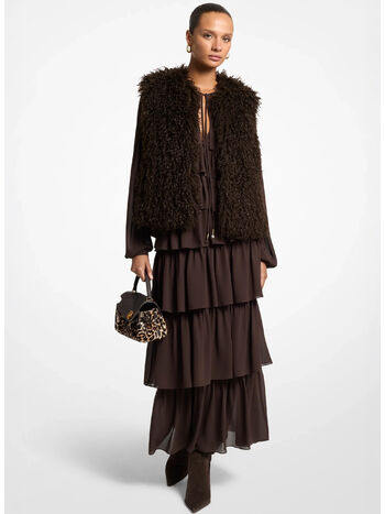GIUBBOTTO CURLY LONG FAUX SHEARLING, 201 CHOCOLATE, small