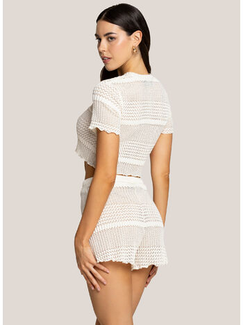 SHORT IN MAGLIA SEMITRASPARENTE, 001 BIANCO, small