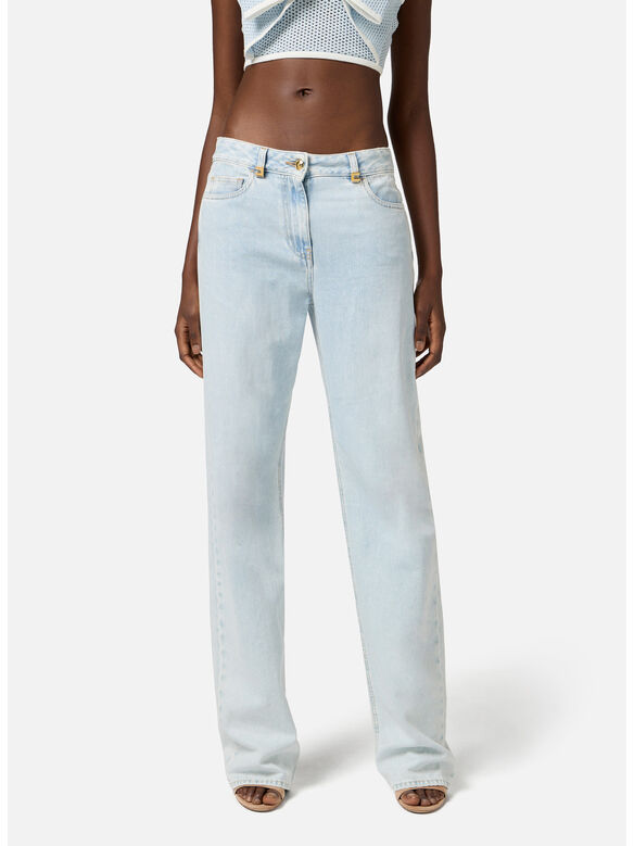 JEANS A PALAZZO CON DETTAGLI LOGO, 192 LIGHT BLUE, medium