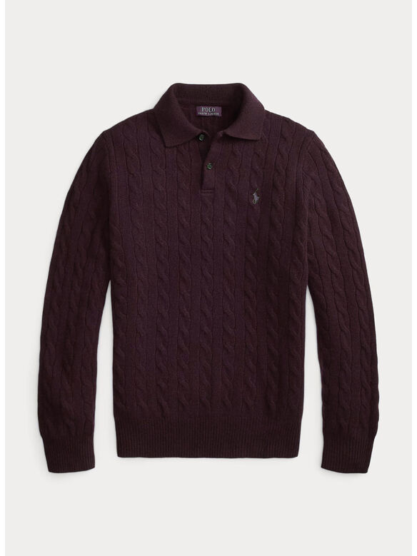 MAGLIONE POLO A TRECCE, AGED WINE HEATHER, medium