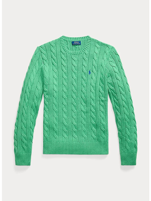 MAGLIONE GIROCOLLO IN MAGLIA TRECCIATO, PALM GREEN HEATHER, large