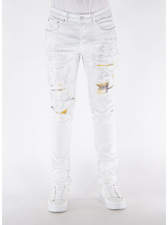 JEANS P001 HEAVY REPAIR WITH PLAID PATCH, WHITE HEAVY WHITE HEAVY, medium