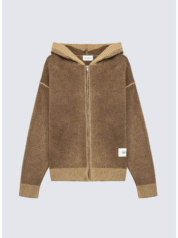 FELPA HOOD ZIP, C0761 TAUPE7DARK BROWN, small