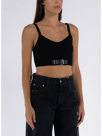 CROP TOP IN MAGLIA STRETCH BIKER BUCKLES, A0555, small