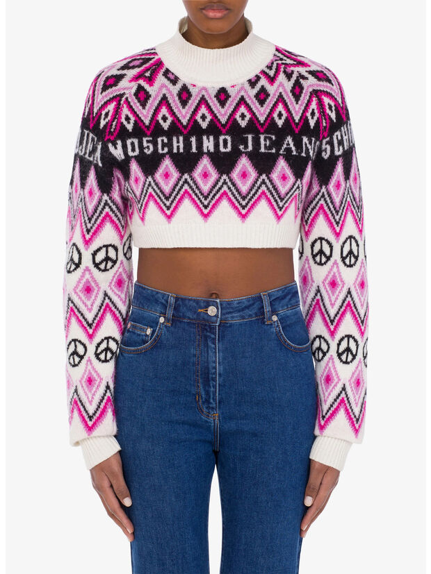 PULLOVER CROP IN CASHMERE E LANA GRAPHIC JACQUARD, A2002, large