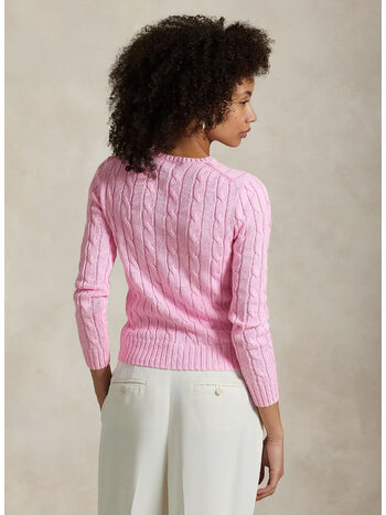 MAGLIONE A GIROCOLLO IN COTONE A TRECCE, CARMEL PINK, small