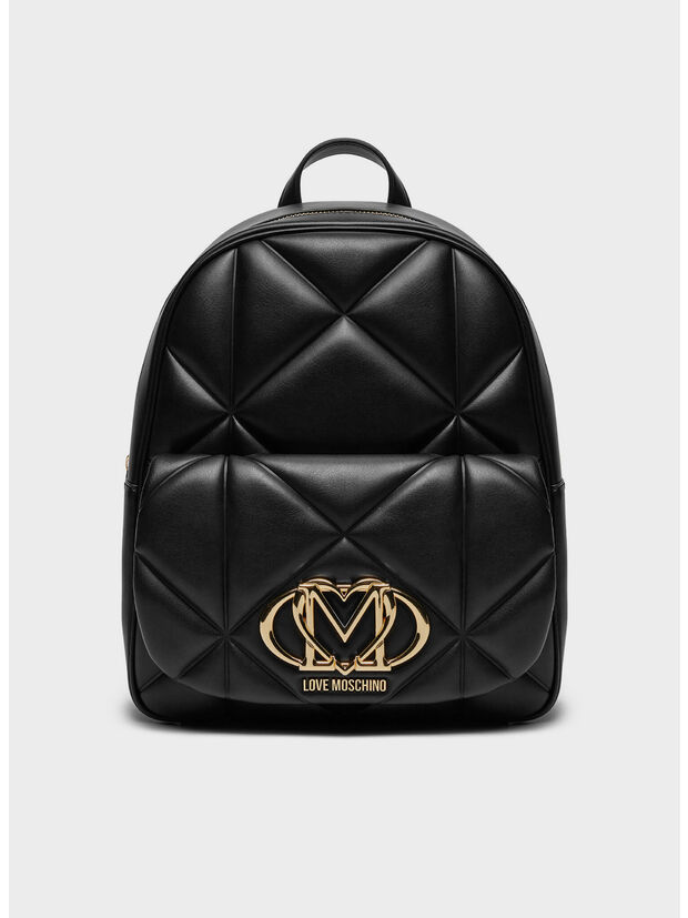 ZAINO TRAPUNTATO CON LOGO IN RILIEVO, 000 NERO, large