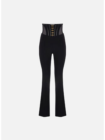 PANTALONE IN CRÊPE LEGGERO CON GANCI GIOIELLO, 110 NERO, small
