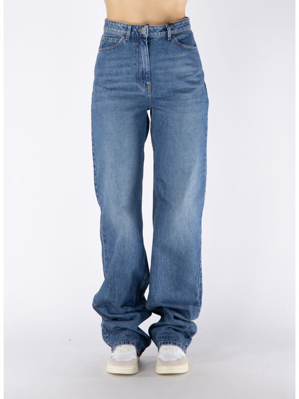 JEANS IN DENIM HIGH WAIST  A GAMBA DRITTA, 6001 111 INDACO, medium